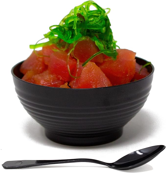 50 Pack 3 oz. Asian-Style Black Mini Plastic Bowl With Spoons For Appetizer Bowls and Disposable Dessert Bowls Professional-Grade Recyclable Disposable Mini Dessert Cup for Appetizers CMJJ