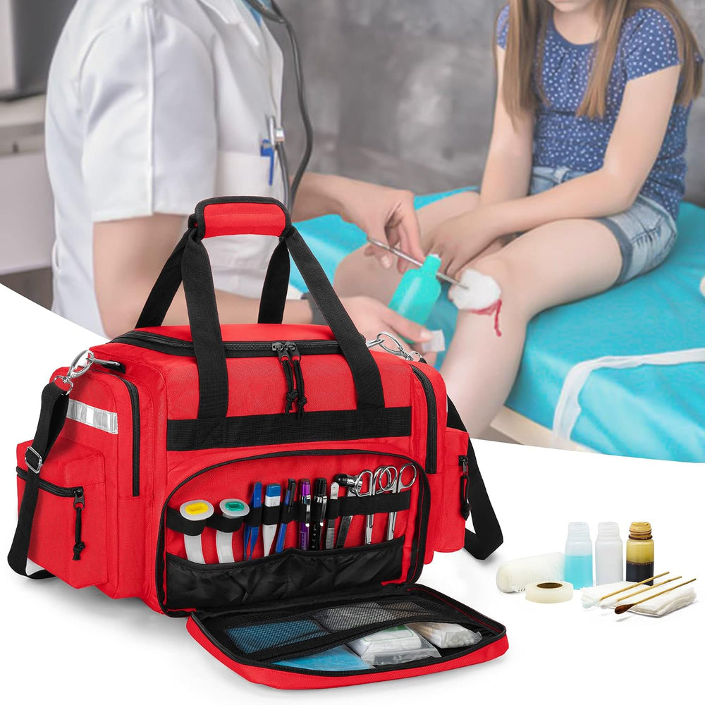 Damero Professional Medical Bag Empty, First Responder Trauma Bag, Red