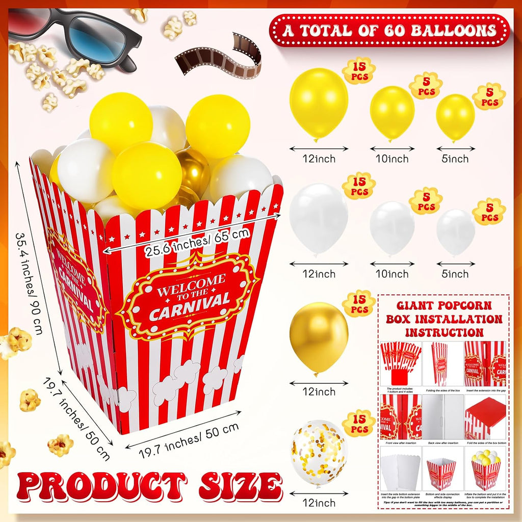 Blosssound 60 Balloons Giant Popcorn Box Decoration Stand Carnival Party