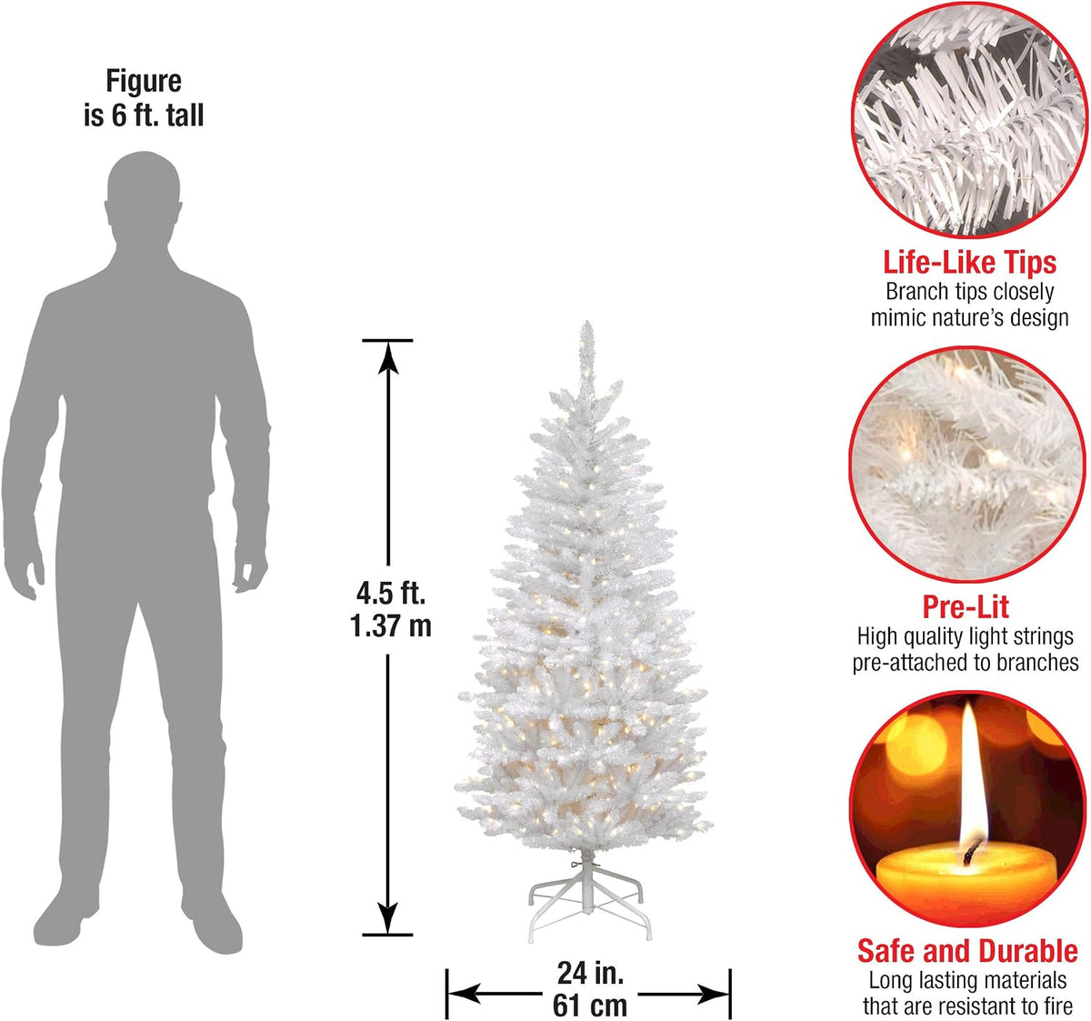 national tree company 4.5ft pre-lit kingswood fir slim, close-up detail