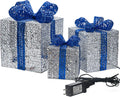 Sunnyglade 3 Packs Christmas Lighted Gift Boxes Xmax Decor 10"/8"/6" Silver