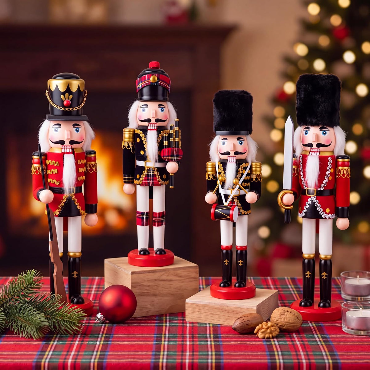 Huwena 4 Pcs Red and Black Mixed Nutcracker 12 Inch