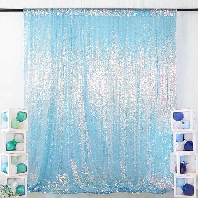 ShinyBeauty Iridescent Aqua Sequin Backdrop Curtain 5FTx10FT 2 Panels Photo Backdrops Blue Backdrop 10FT Sequin Fabric Curtains Christmas Studio Birthday Party Backgrounds