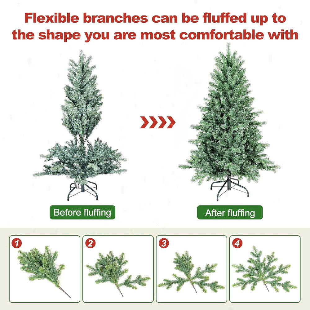 7 Ft Blue Spruce Artificial Christmas Tree, Hinged Unlit Xmas Trees with 1390...