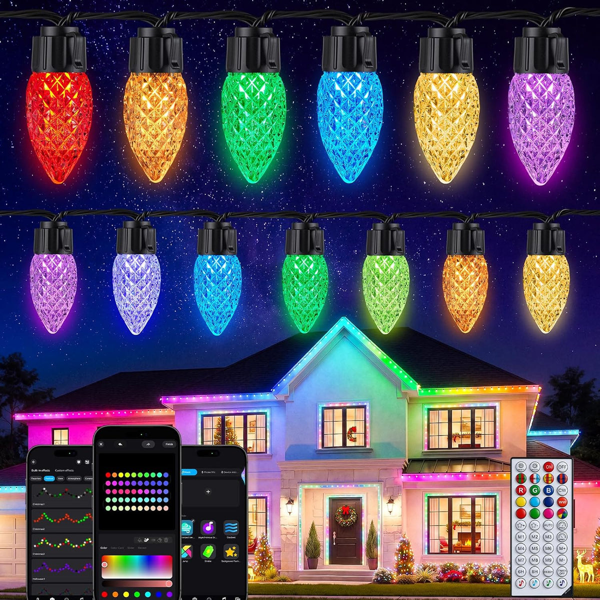 Outdoor Christmas Lights, 100 LED C9 String Lights, Smart APP & Remote