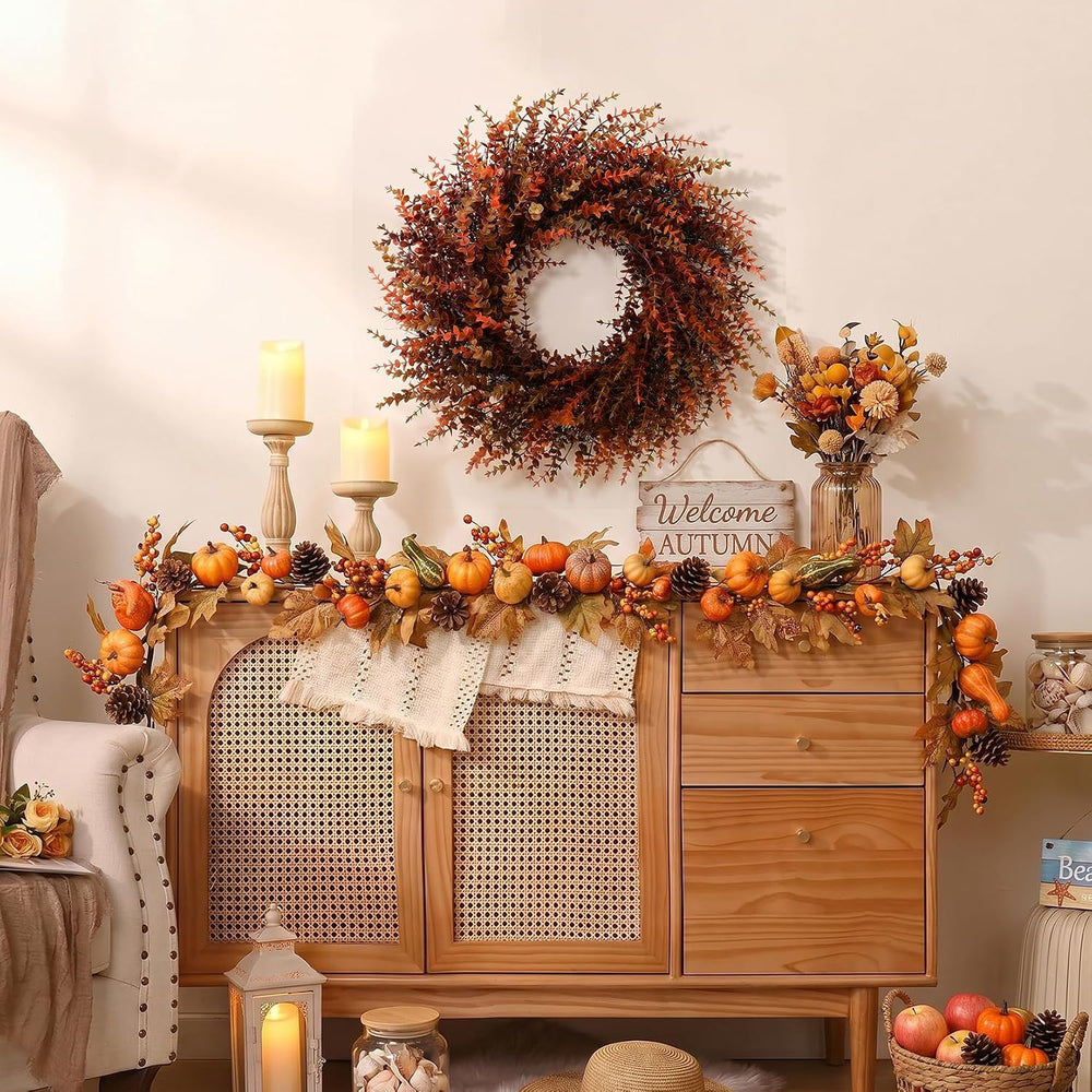 28" Fall Gradient Eucalyptus Wreaths for Front Door,Fall Decorations