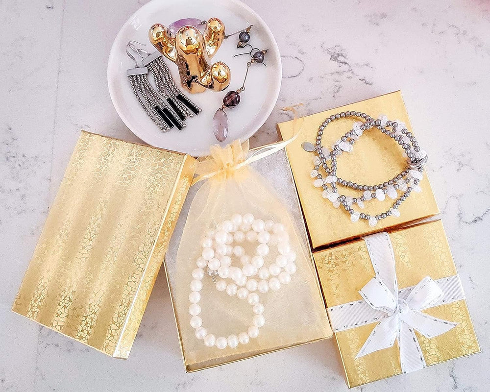 TheDisplayGuys 25 Cardboard Jewelry Gift Boxes with Inserts - Gold Foil