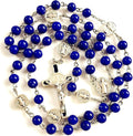 elegantmedical Handmade UNDOUBTED Lapis Lazuli Beads Rosary & Italy ST.Benedict Cross Gift Necklace Box