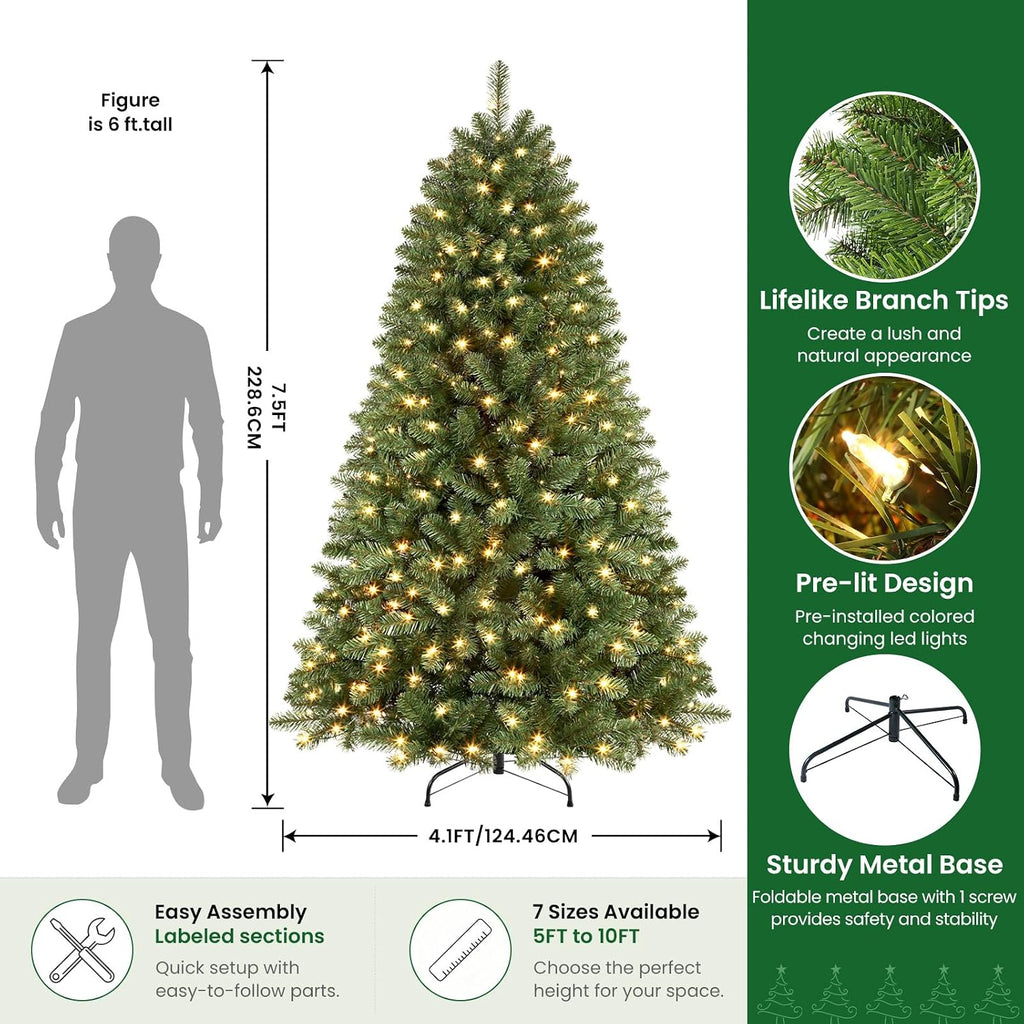 SHareconn 7.5ft Prelit Artificial Classic Spruce Christmas Tree