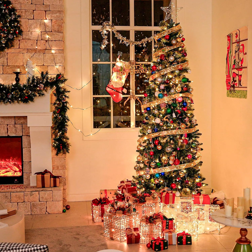 Hykolity 6 ft Pencil Prelit Christmas Tree with Pine Needles