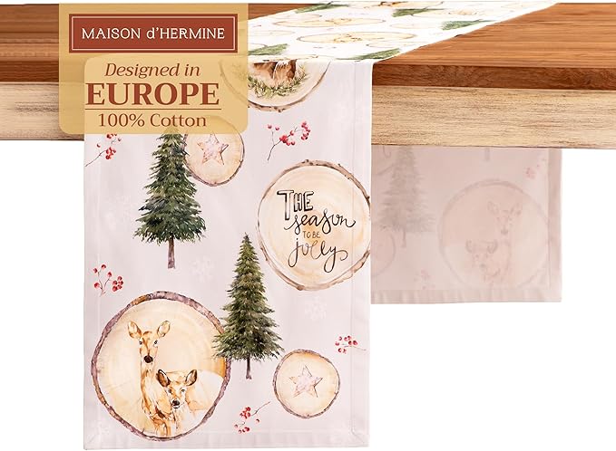 Maison d' Hermine Table Runner 100% Cotton Single Layer Table Runners 108 inches Long for Thanksgiving Christmas Decorations Home Kitchen Dining Party Wedding (Mountain Life, 14.5" x 108")