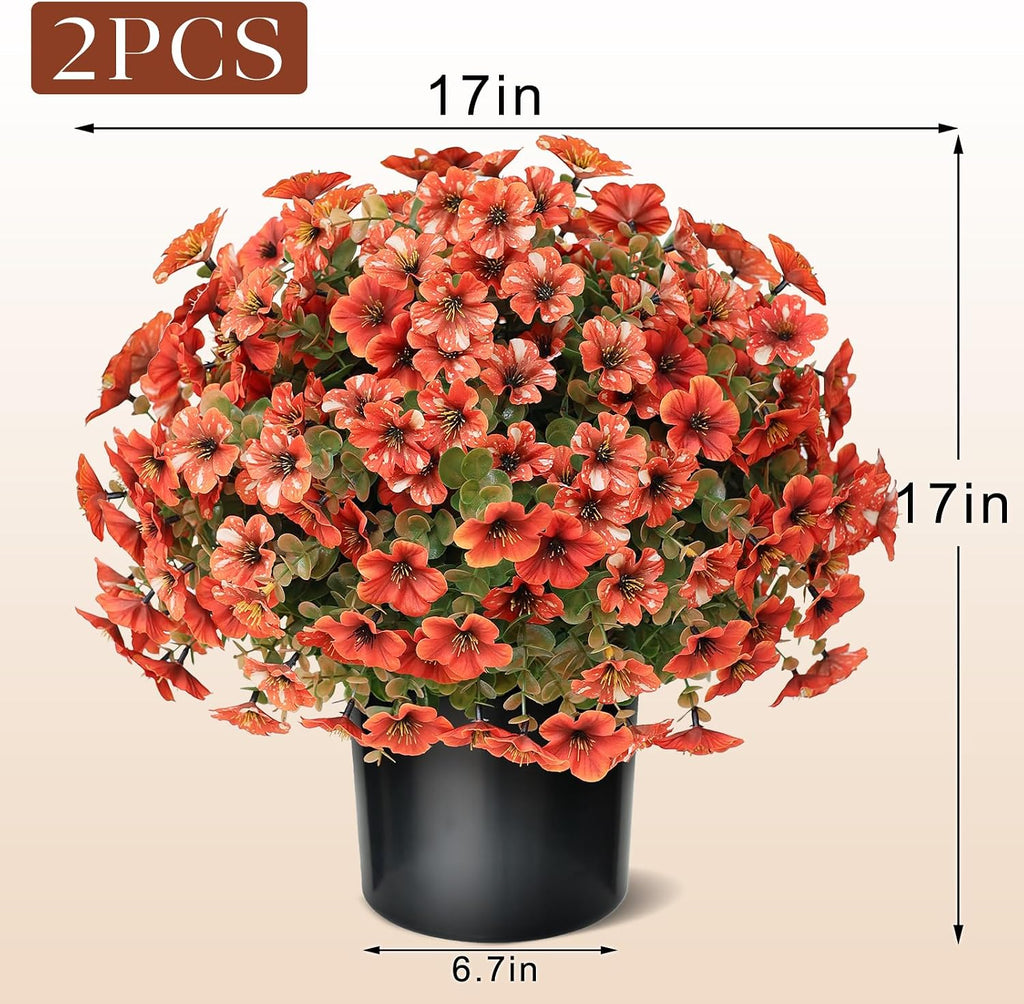 2 Sets Artificial Fall Flowers Topiary Ball Trees for Front Forch (Orange)