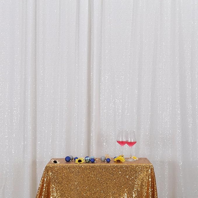 Poise3EHome White Sequin Backdrop Curtain, 10Ft x 10Ft White Glitter Photography Background Curtains, Sequence Backdrop Drapes for Wedding Party Festival Decor