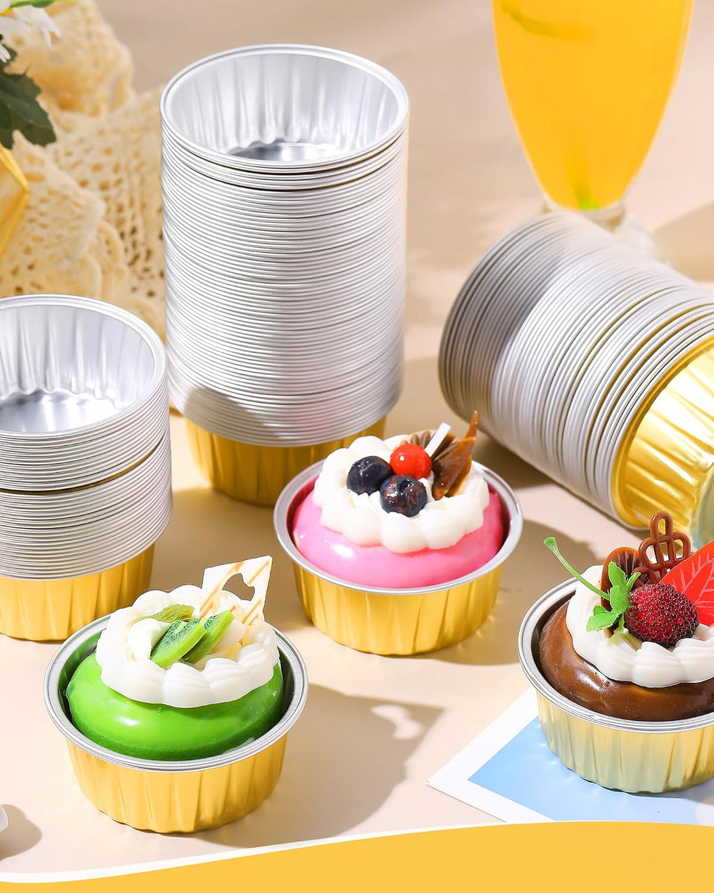Patelai 300 Pcs Aluminum Foil Cups 4.2 oz Mini Creme Brulee Ramekins, Round