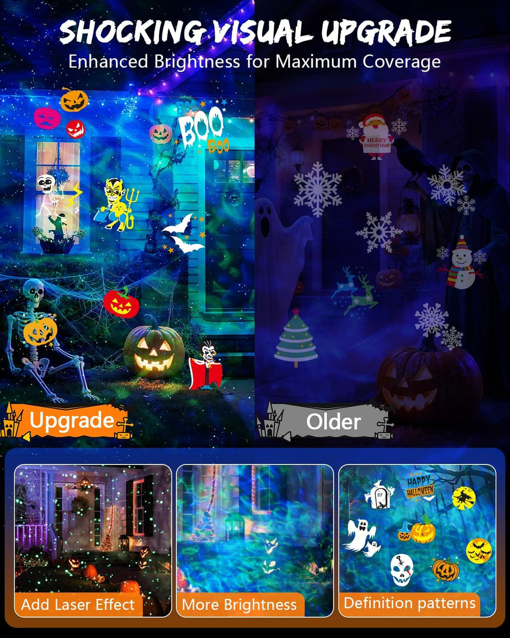 Halloween Projector Outdoor, 20 Slides, Firefly & Ocean Wave Lights