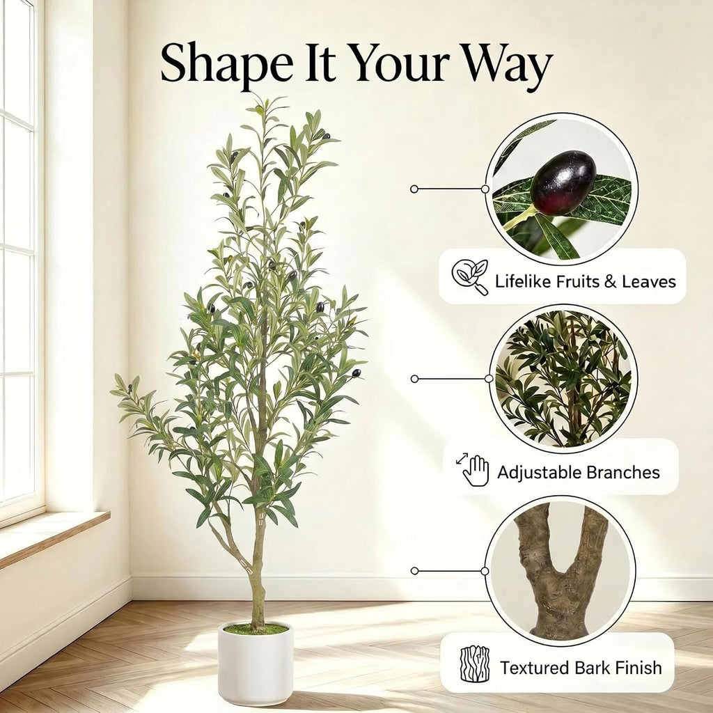 Faux Olive Tree, 5FT Artificial Olive Trees with Lifelike Olive Branches and Fruits, Fake Floor Plants with Pot for Indoor Home Office Living Room Outdoor Decor