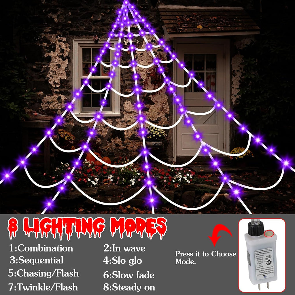 halloween decorations outdoor spider web: giant light up showing dimensions