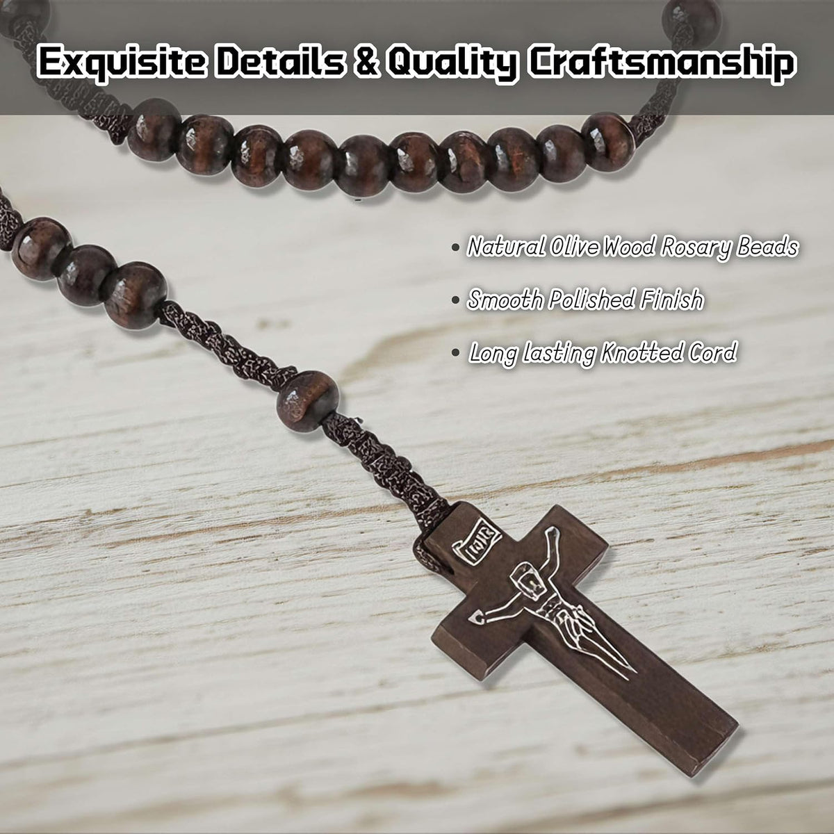 olive wooden rosary beads bulk, 5 colors, close-up detail
