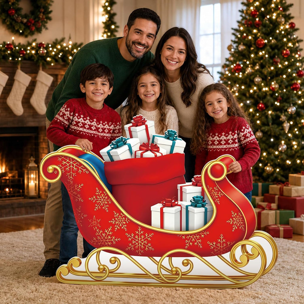 3.9 ft Santa Sleigh Cardboard Cutout, Christmas Photo Prop Standee Sign