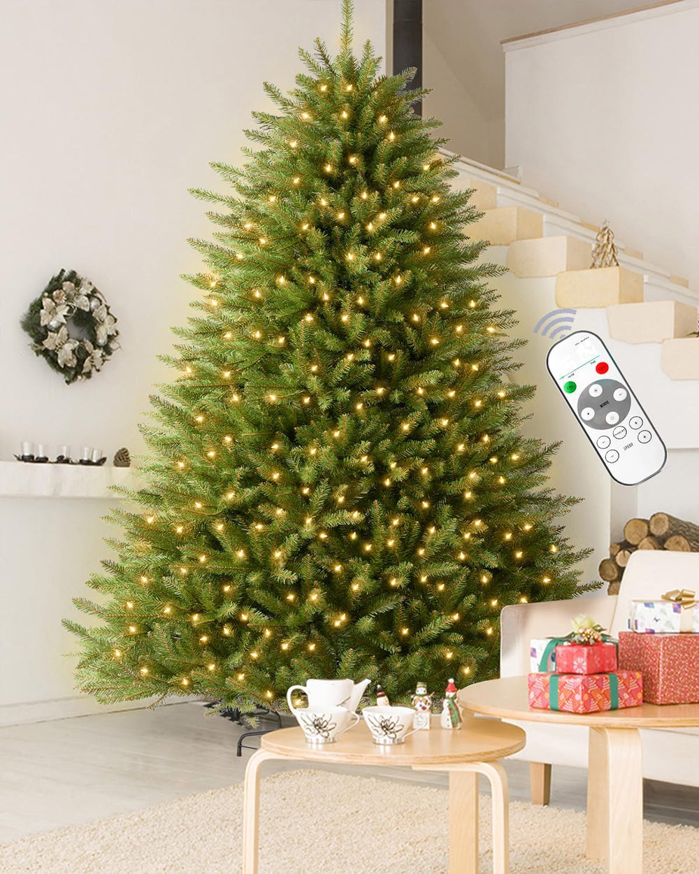 7.5FT Pre-lit Christmas Tree Premium Artificial Spruce Remote Control with 10...