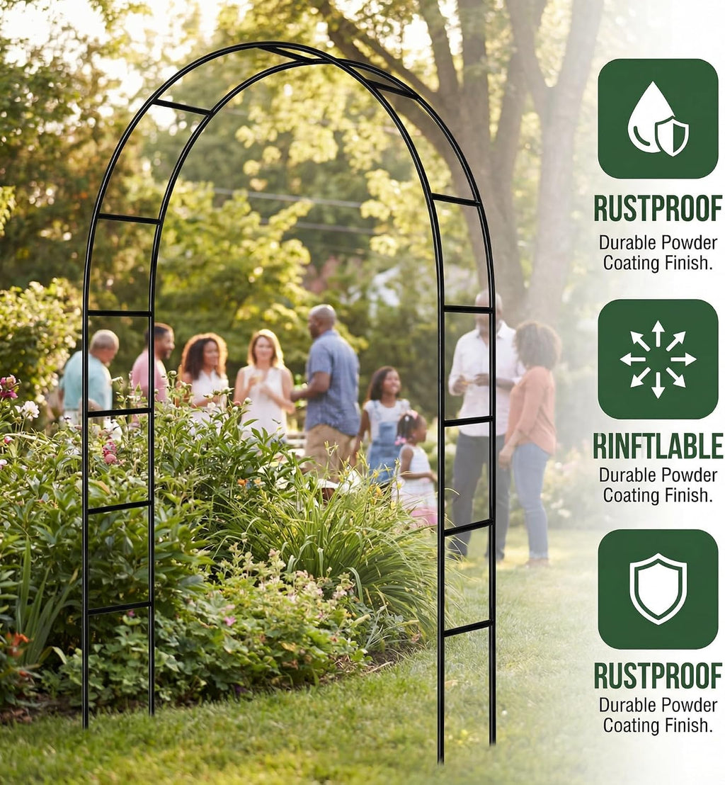 Metal Garden Arch Arbor, 94.5" H x 55" W, Black Powder-Coated Iron