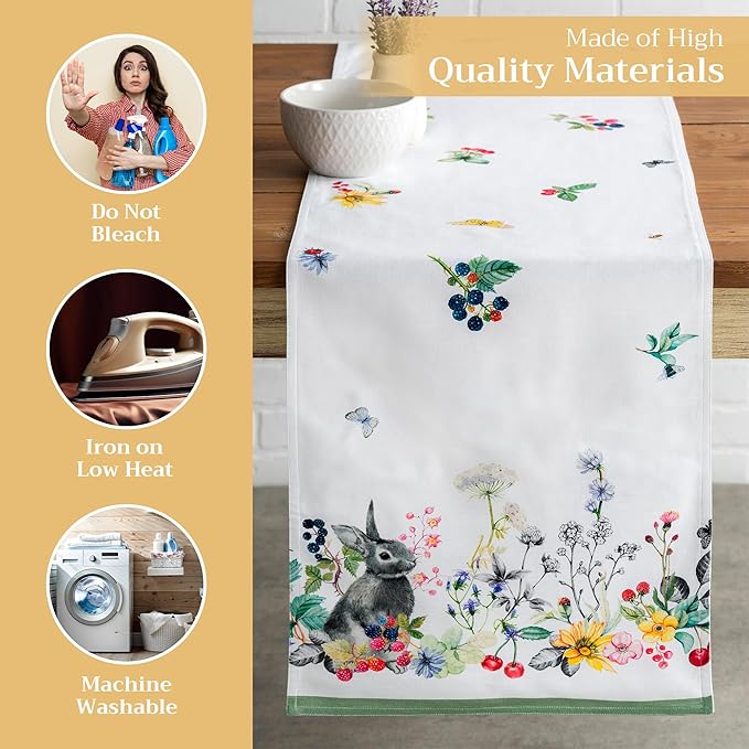 Maison d' Hermine Table Runner 100% Cotton Double Layer Table Runners 108 inches Long Decorative for Kitchen Dining Party Baby Shower Wedding Bridal Shower Spring Summer (Printemps, 14.50" x 108")