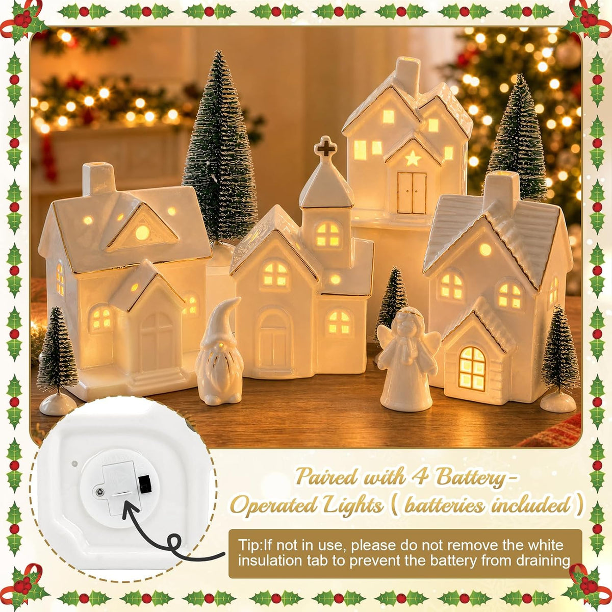 Christmas Village Sets,12 Pcs Christmas Village Houses with LED Light