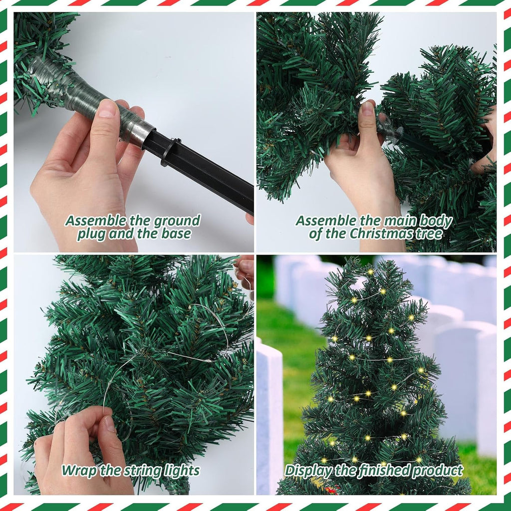 30 inch solar artificial christmas tree for cemetery, close-up detail
