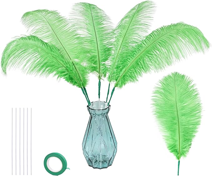 Bulk Grass Green Ostrich Feathers - 12pcs 12-14inch Crafting Supplies for Centerpiece Table Decorations
