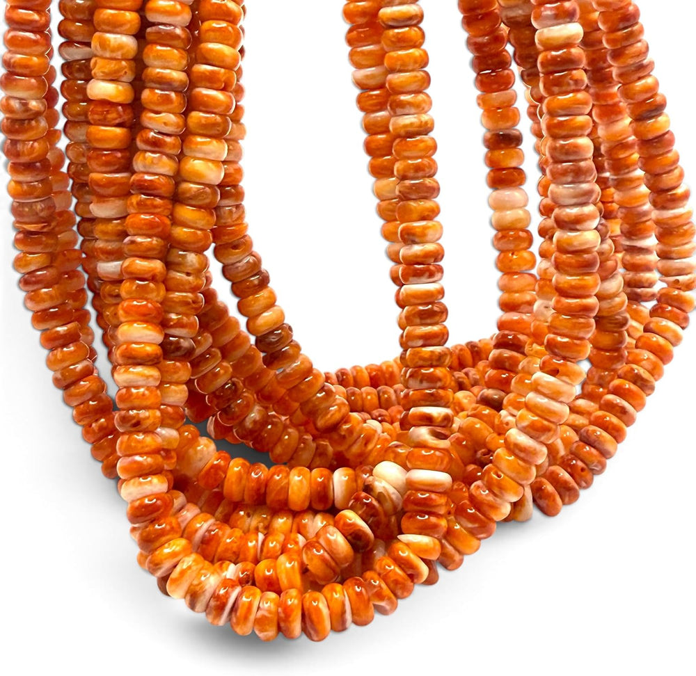 ABCGEMS Spiny Oyster Shell Beads Mexico Orange-White Spondylus Rondelle 6mm