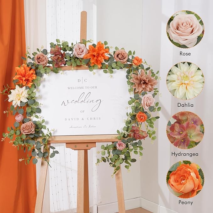 Waipfaru 2Pcs Fall Garland Decor, 6.07Ft Eucalyptus Flower for Table, Fall Floral With Terracotta Flowers for Wedding Arch Backdrop Wall Thanksgiving Decorations (Terracotta)