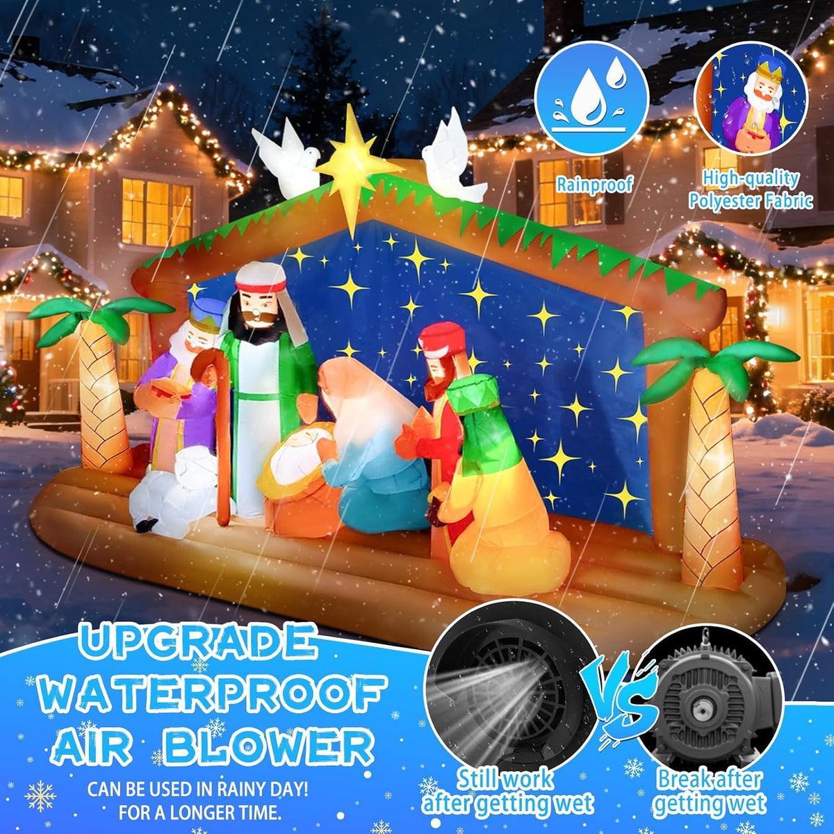 kalolary 12ft long christmas inflatable nativity scene showing dimensions