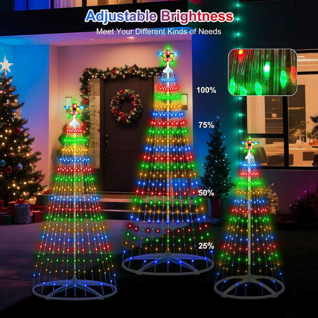 outdoor lighted christmas trees with remote control showing dimensions