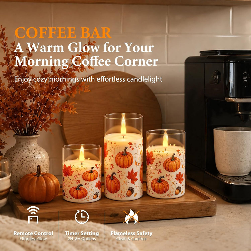 Raycare Fall Flameless LED Pillar Candles Battery Powered with Remote Timer