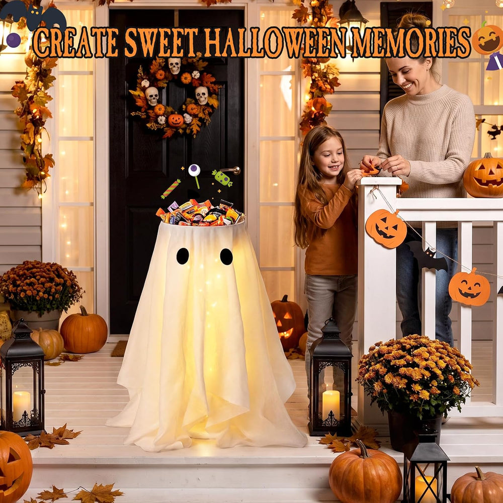 33" Lighted Ghost Candy Bowl Stand, Halloween Trick or Treat Holder Outdoor