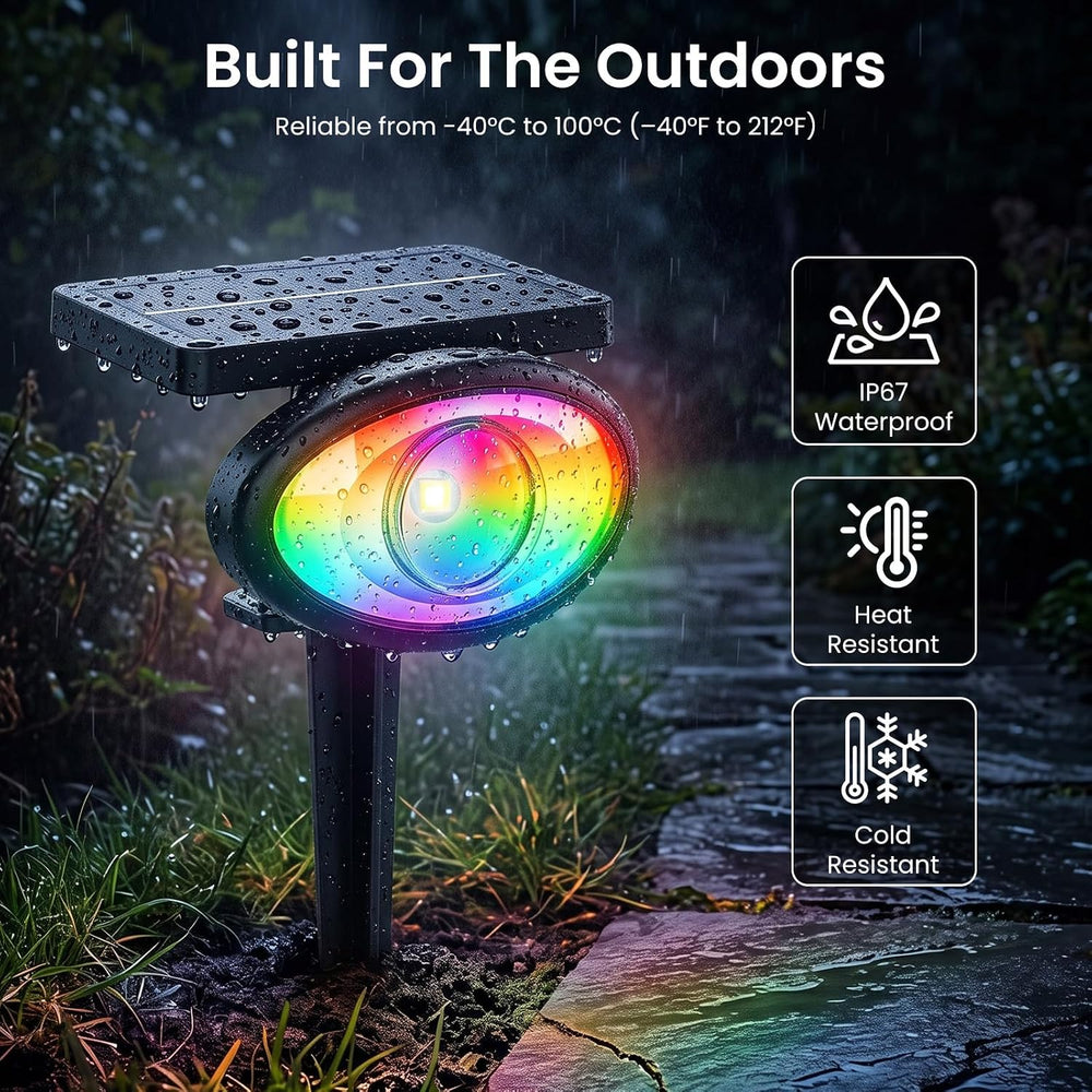 IP67 Solar Lights Outdoor Waterproof, 2CCT & RGB Landscape Lights, 4 Pack