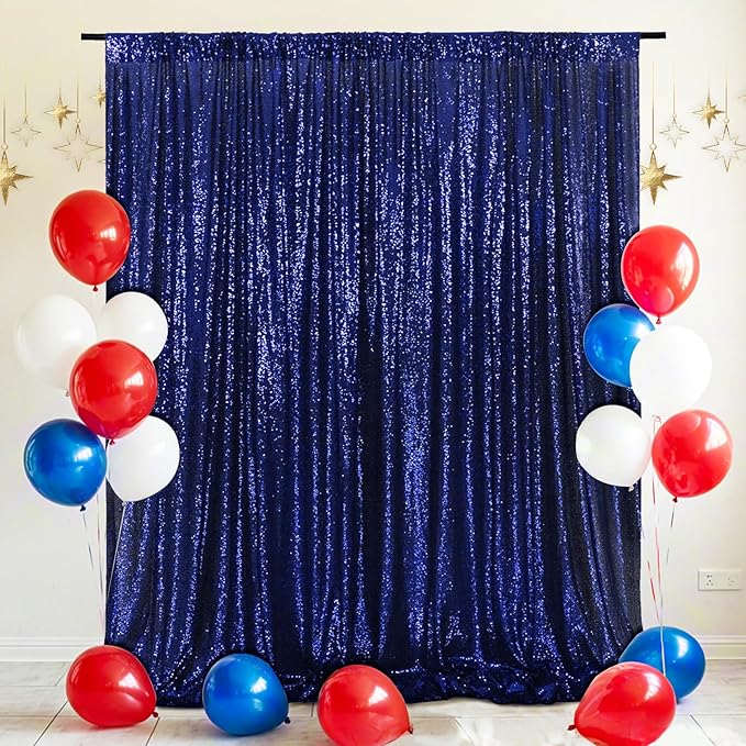 Eternal Beauty Navy Blue Sequin Backdrop, 8x8 Ft Glitter Background Curtains for Shimmer Photography Party Wedding Birthday Independence Day Back Drop Decor