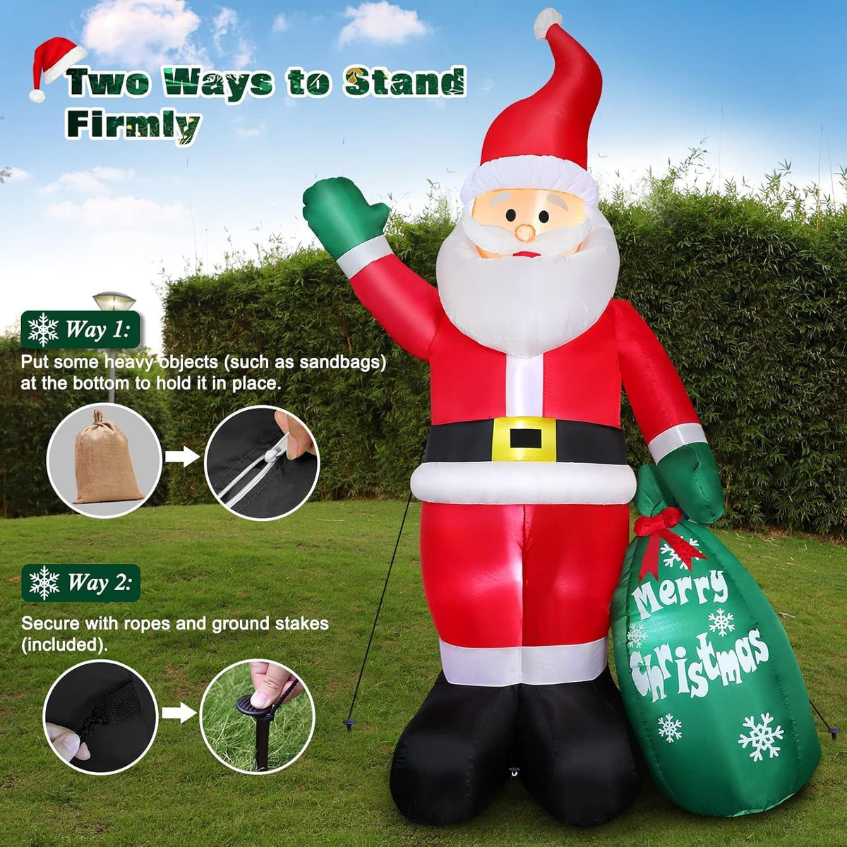 8 ft christmas inflatable santa claus outdoor decors showing dimensions