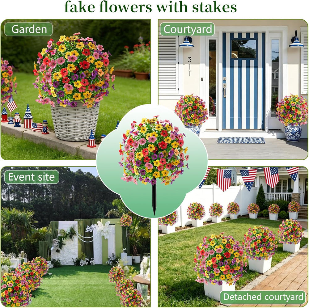 2-Pack 22in Petunias,Artificial Flowers with Ground Stakes