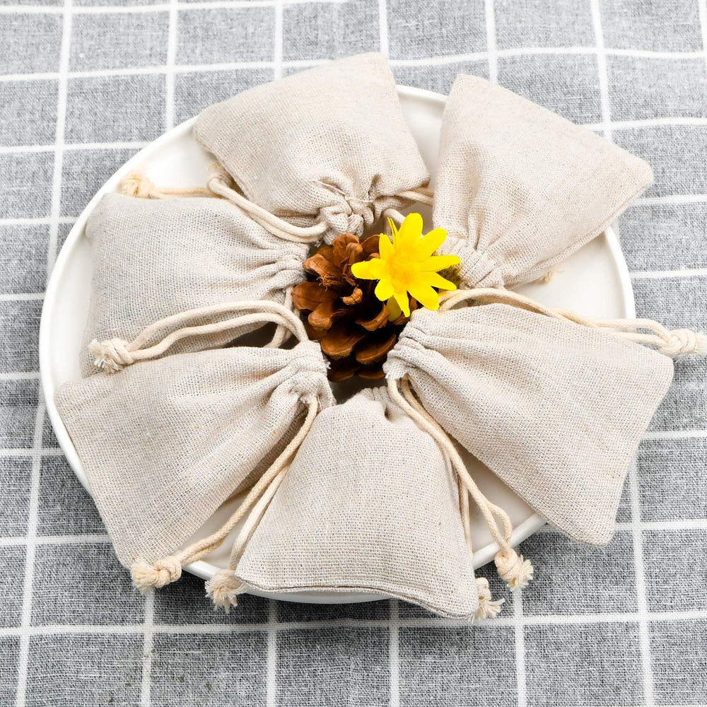 calary 50pcs Double Canvas Drawstring Bag Cotton Pouch Gift Sachet Muslin Reu...