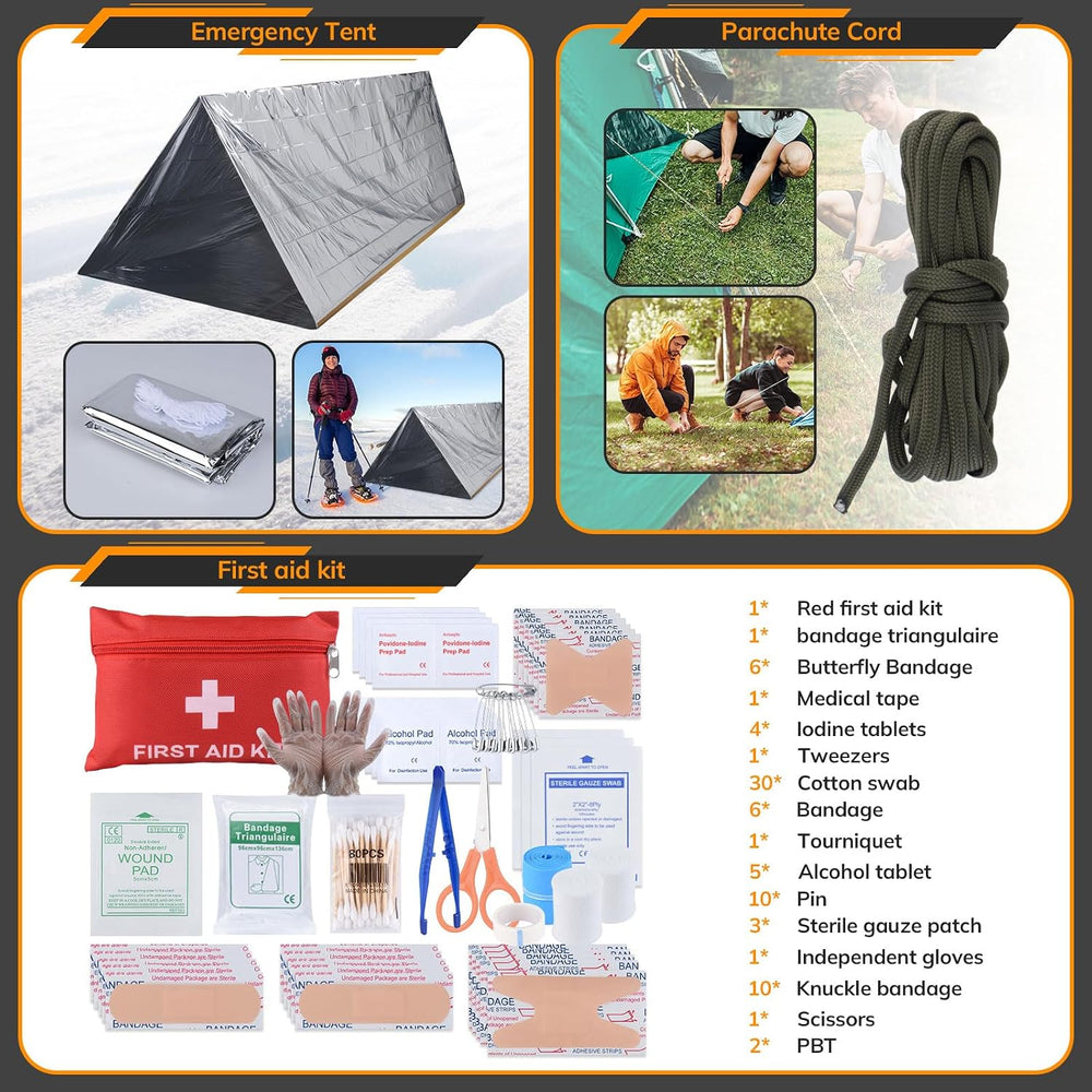 Survival Kit, 250pcs Survival Tools Tactical Gear and Trauma Bag, Survival Fi...