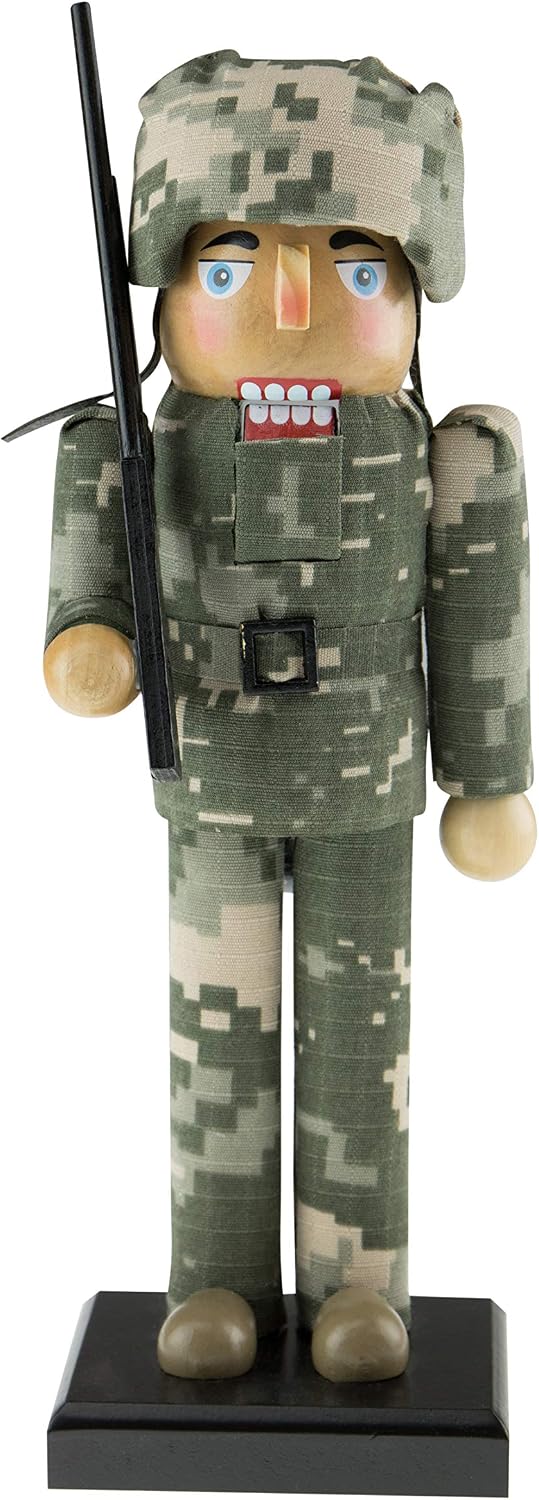 Clever Creations Army Soldier 10 Inch Traditional Wooden Nutcracker, Festive Christmas Décor for Shelves and Tables