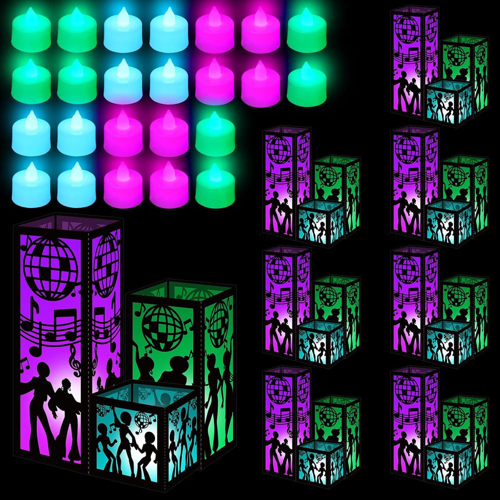 Rossesay 24 Pcs Disco Lantern Table Centerpiece for 70s Music Party Decor