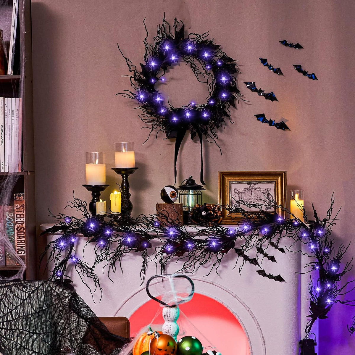 jornoy 16inch led halloween wreath with battery timer shown in use