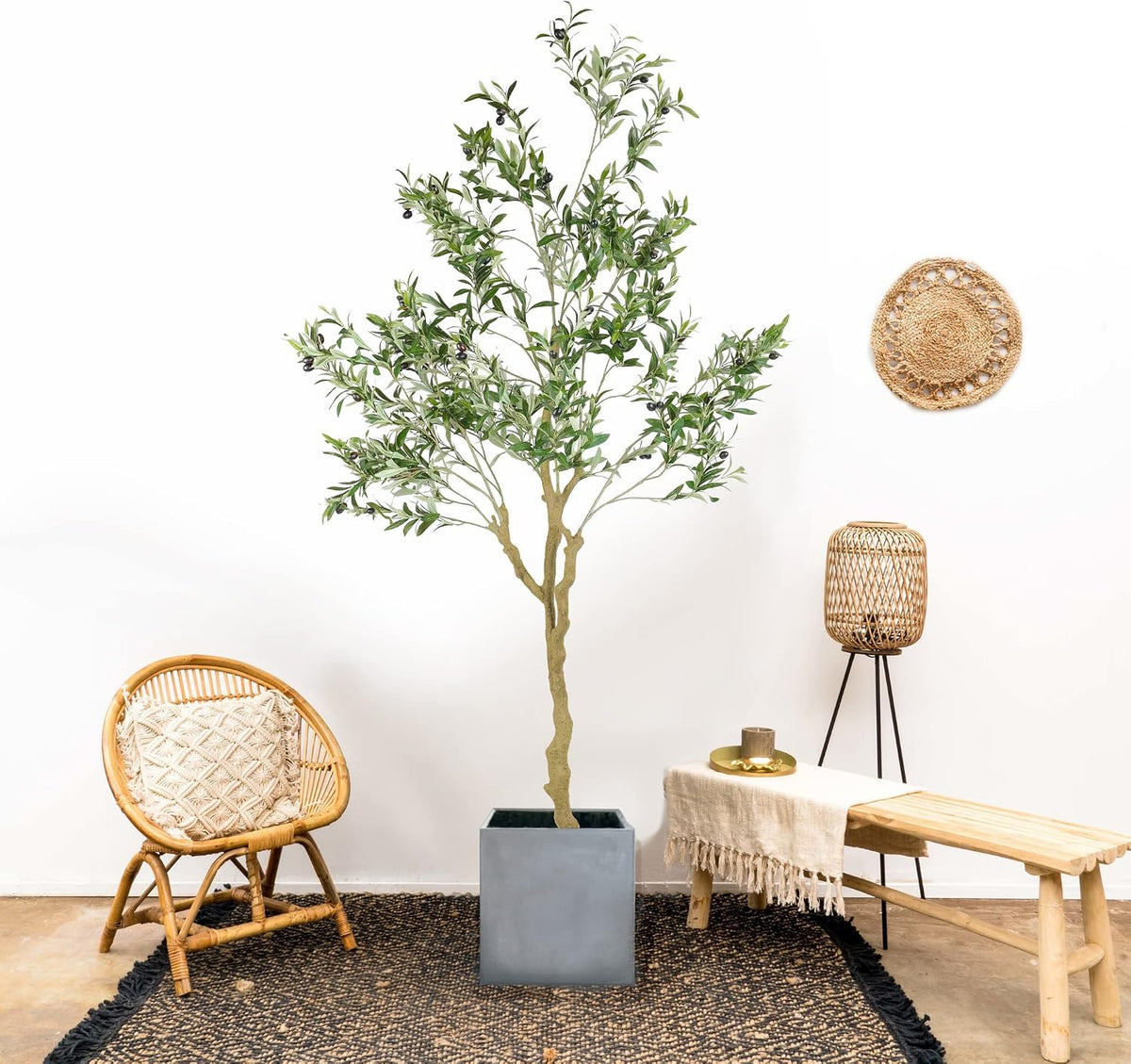 nafresh tall faux olive tree，7ft（84in） realistic potted silk, close-up detail