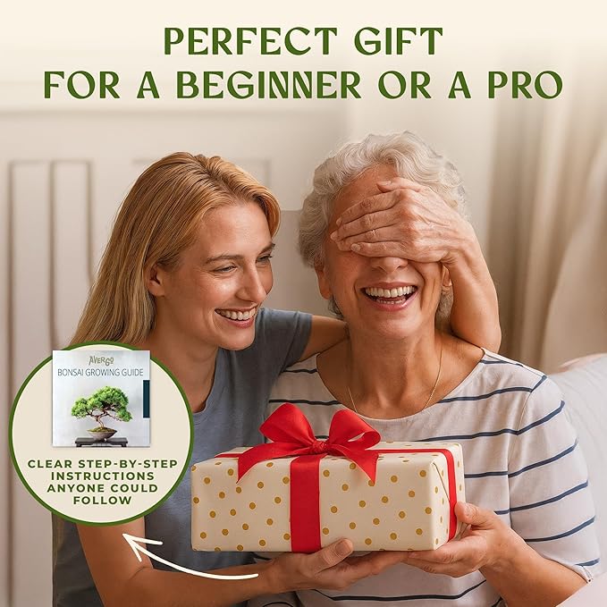 AVERGO Bonsai Tree Kit for Beginners – 5X Unique Japanese Bonzai Trees | Complete Indoor Starter Kit for Growing Plants with Bonsai Seeds, Tools & Planters – Gardening Gifts for Women & Men