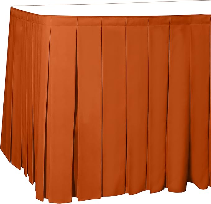 Ultimate Textile Pleat Polyester Fabric Table Skirt - Machine Washable Flame Resistant with Clips for Events, Weddings & Trade Shows, Cut & Sewn in Paterson, NJ - Orange, 14' Box Pleat