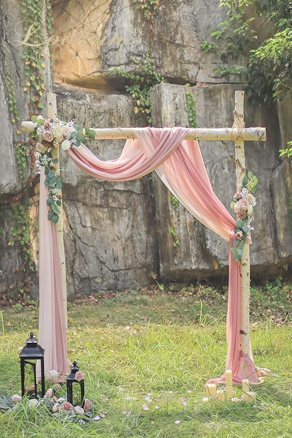 Lookein Arch Drapes for Wedding Party Reception Backdrop Wedding Arbor, 3 Panels 30" Wide 6.5 Yards, Blush& Dusty Rose& Mauve