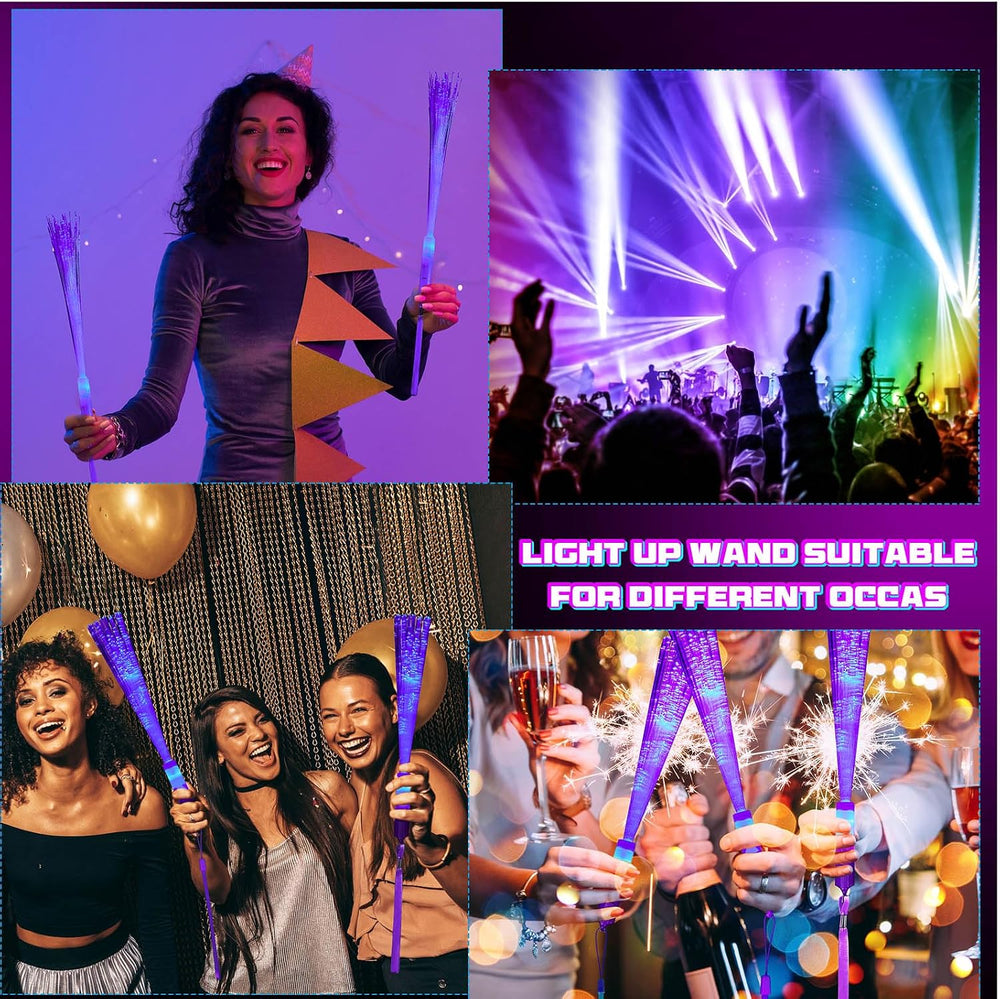36 Pcs Fiber Optic Wand, LED Glow Sticks Bulk with 3 Modes, Purple