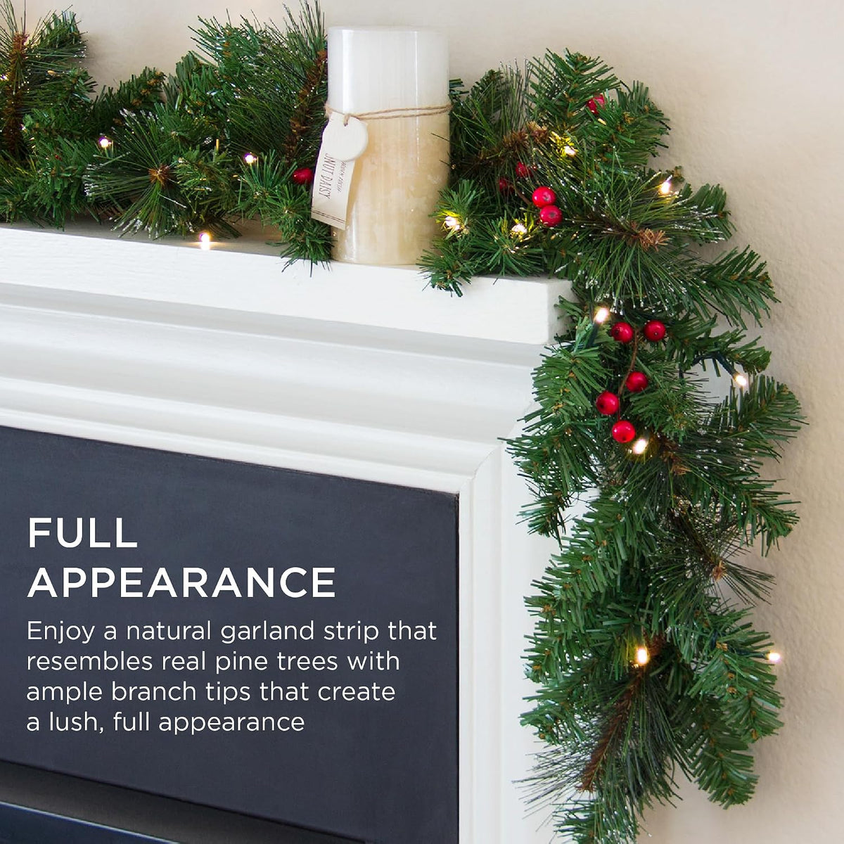 Best Choice Products 9ft Pre-Lit Holiday Pre-Decorated Christmas Garland for Stairs, Fireplace, Decoration w/PVC Tips, 50 LED Lights, Pine Cones, Berries